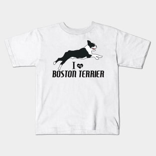 Boston Terrier Pattern in Blue Fun Boston Terriers Paw Prints and Bone Print Kids T-Shirt